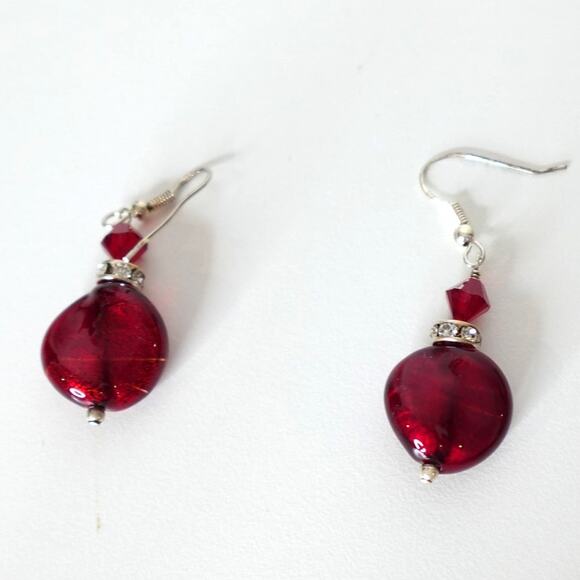 Stunning Ruby Red Necklace Set / Murano Glass/Sterling Silver/ Swarovski Set - Picture 5 of 10